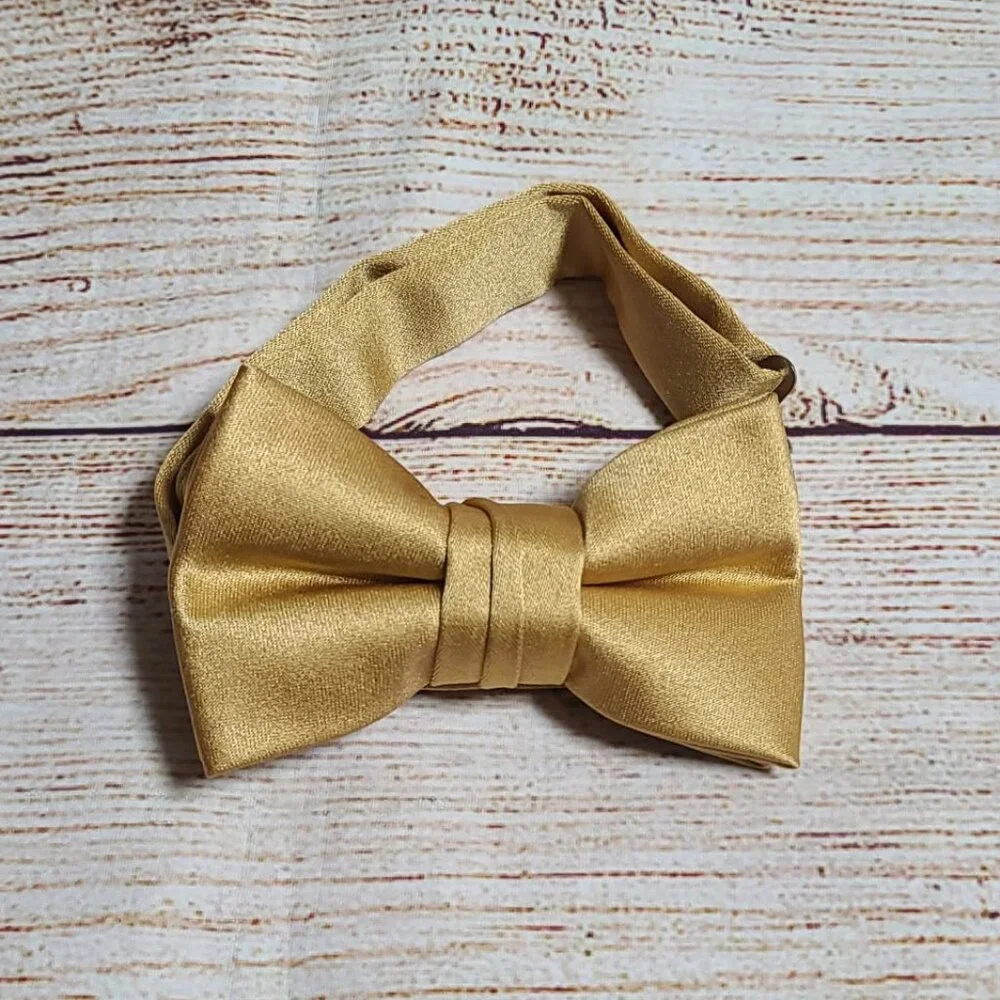 Satin Silk Pre-Tied Bow Tie - Antique Gold - NEW